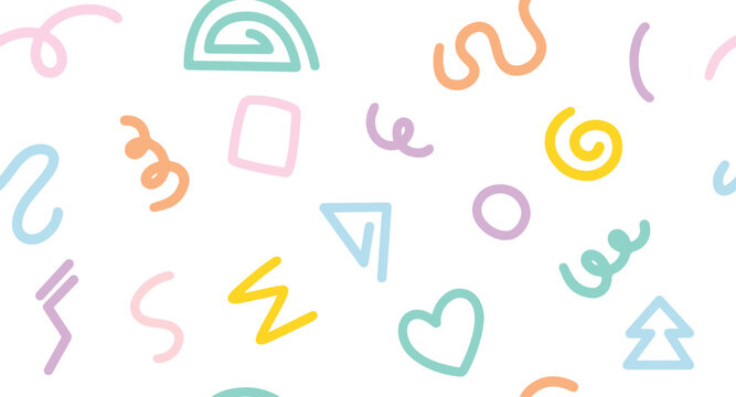 Fun colorful seamless pattern. Creative doodle abstract style art background for kids babies. Trendy texture design with contemporary basic shapes Vector illustration