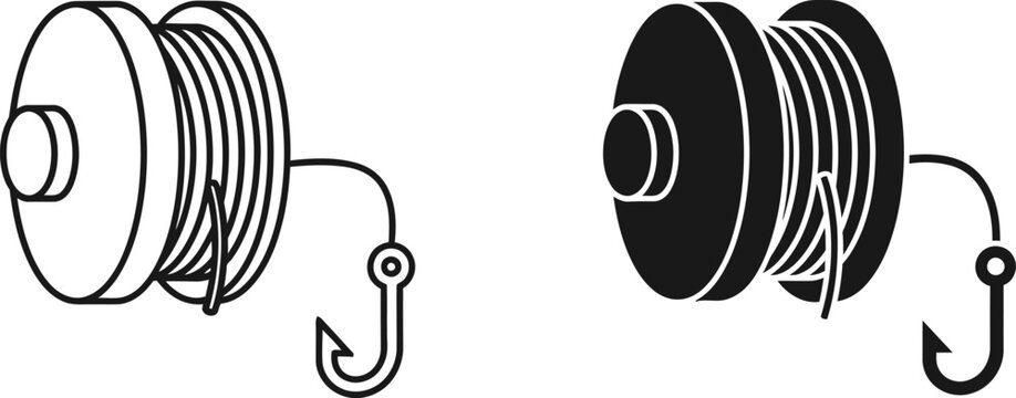 Fishing reel with hook and line on white background simple vector illustration