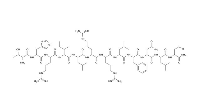 brp molecule, structural chemical formula, ball-and-stick model, isolated image neuroactive peptide agent