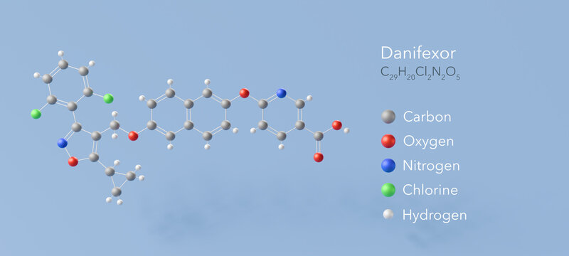 danifexor molecule, molecular structure, antidepressant 3d model, Structural Chemical Formula and Atoms with Color Coding