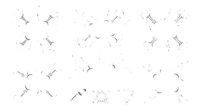 Hand drawn comic explosion cloud set with sketch outlines