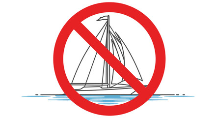 Sailing boat prohibition sign with red circle and slash on white background © MDRASEL