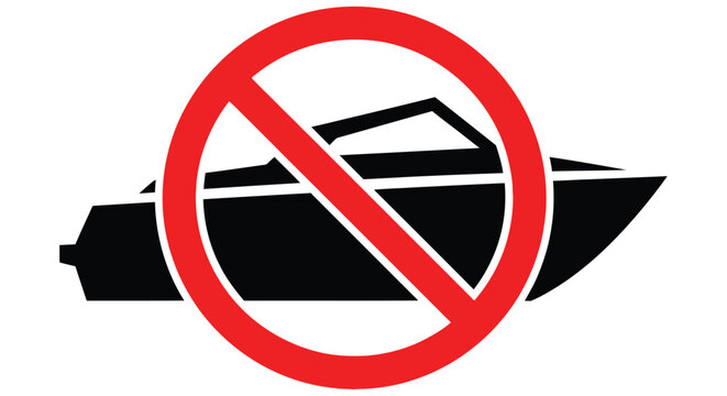 Boat Silhouette With Prohibition Sign Red Circle And Diagonal Slash