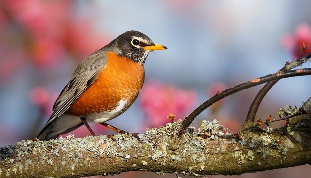 american robin turdus migratorius in early spring