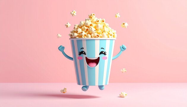 Happy Popcorn Bucket Cartoon Character