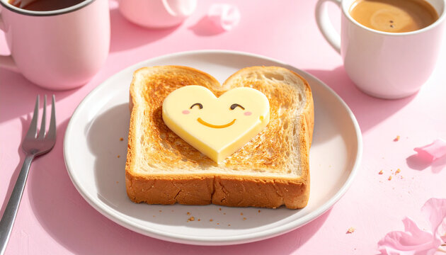 Heart Toast Breakfast with Coffee