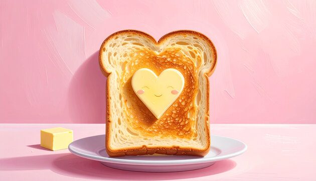 Heart Shaped Toast on Pink Background