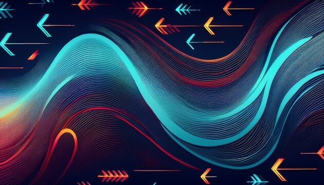 seamless abstract wavy data flow pattern minimal diagram line with arrows background