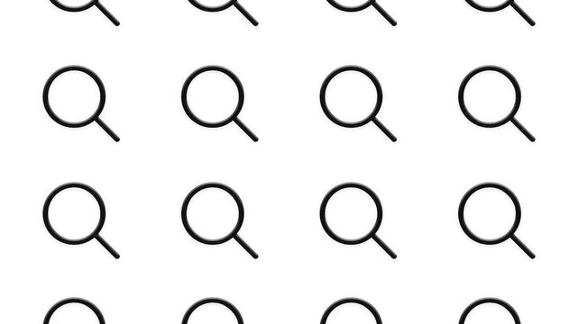 Magnifying glass icon pattern scrolling background with seamless loop and minimalist graphic design.