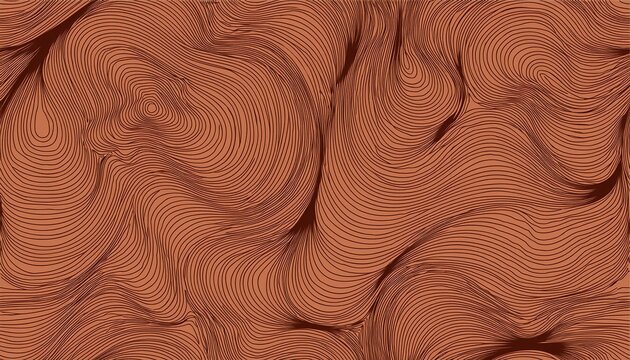 seamless abstract terracotta brown wavy line pattern with organic topographic contour texture