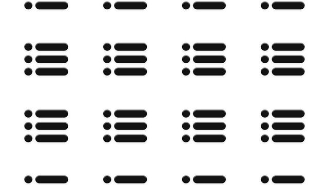 Numerous black bullet list icons arranged in grid pattern with 3D effect and subtle shadow.