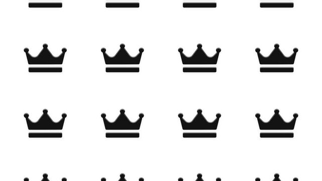 Minimalist black crown icons moving vertically on white background creating seamless motion loop clip.