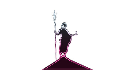 A skeleton stands on a hill with a staff in a transparent background © Sopna