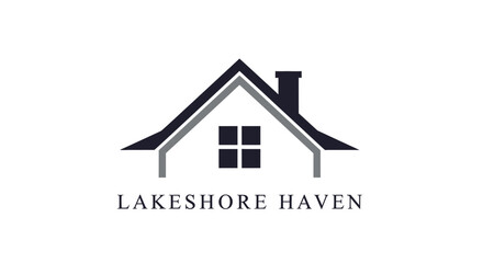 Fototapeta premium Minimalist house logo featuring a stylized roof and chimney, ideal for real estate and home services branding, symbolizing stability, comfort, and modern residential design