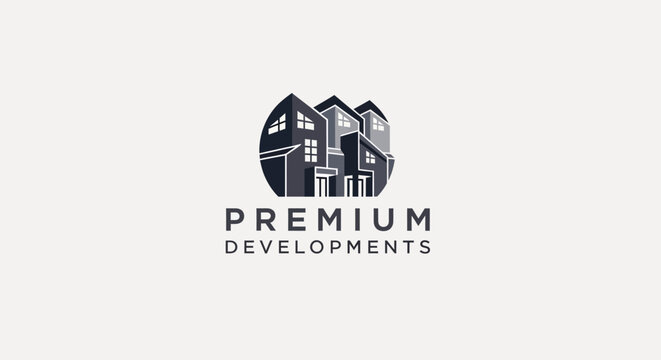 Sleek vector logo with abstract, multi-story buildings, ideal for premium real estate development, urban property ventures, and architectural excellence in modern construction