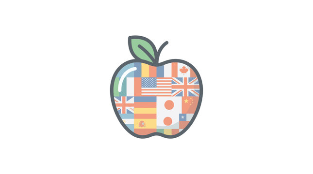 Apple mosaic of international flags, symbol of global education and multilingualism