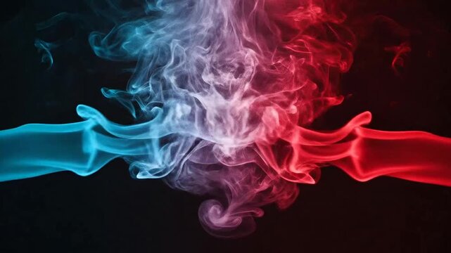 Colorful smoke streams merging together.