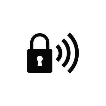Open padlock with radiating waves a black silhouette icon on a white background for security concepts access agreement allow