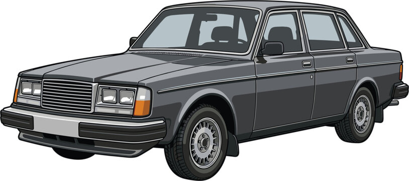 Classic vintage retro sedan car illustration old vehicle transport classic grey automobile graphic vector isolated design element