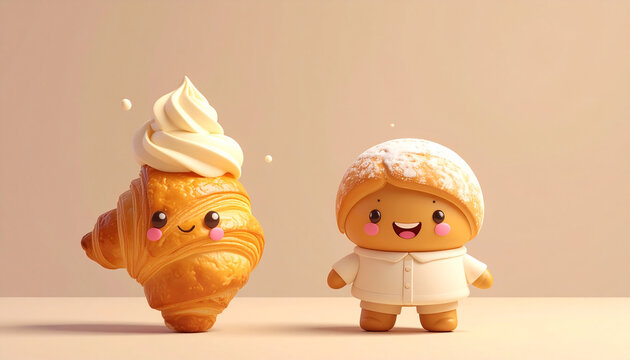 Cute Croissant and Cookie Characters