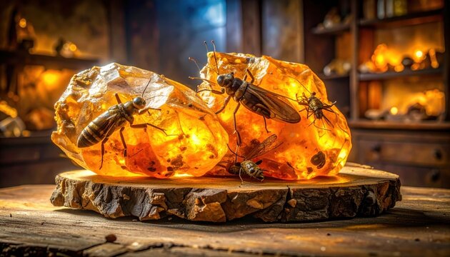Ancient Amber Chunks Revealing Fossilized Insects Preserved Over Millennia