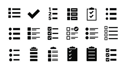 List Icons And Check Mark Symbols Flat Silhouette Style © TaskinRahman