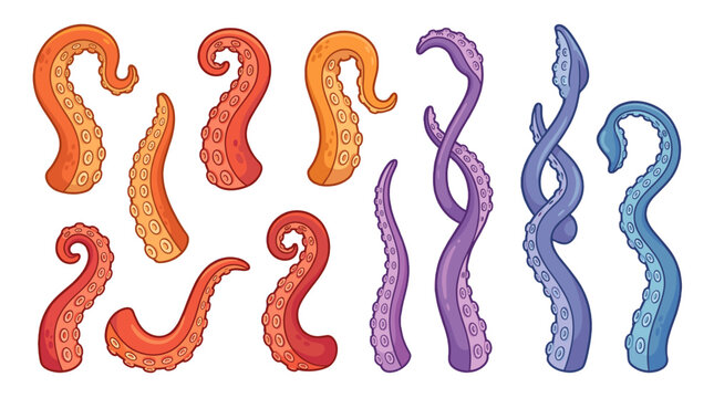 Colorful octopus tentacle set in cartoon vector style