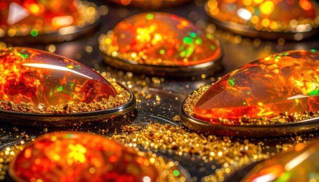 Brilliant Fire Opal Gemstones Exhibiting Fiery Internal Play of Color