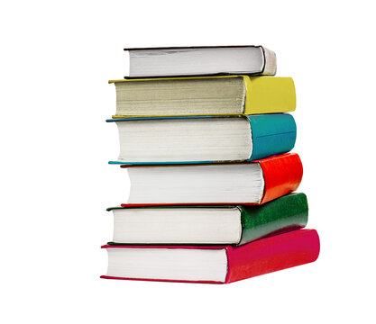 Stack of colorful books isolated on white background