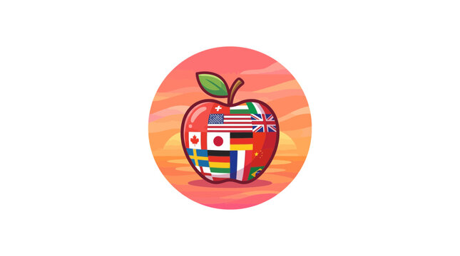 Apple with World Flags, Concept of Global Education and International Communication