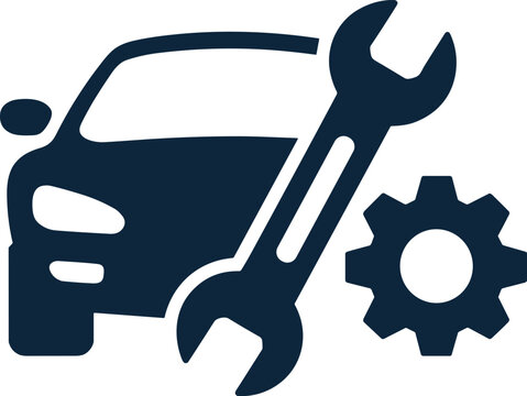 Car repair icon with wrench and gear symbols Keywords: car, automobile, vehicle, repair, maintenance, service, mechanic, workshop, auto