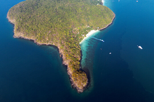 Aerial view of Coral Island Ko He near Phuket, Thailand