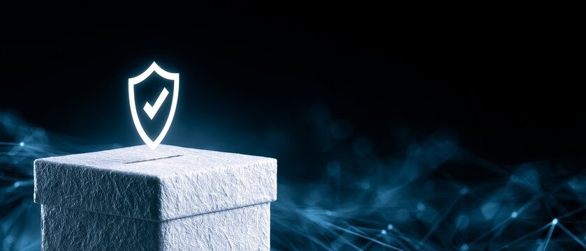 Voting box protected by digital shield representing the importance of election integrity and promoting voter awareness initiatives