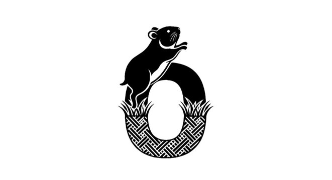Black and white hamster on woven number six design.