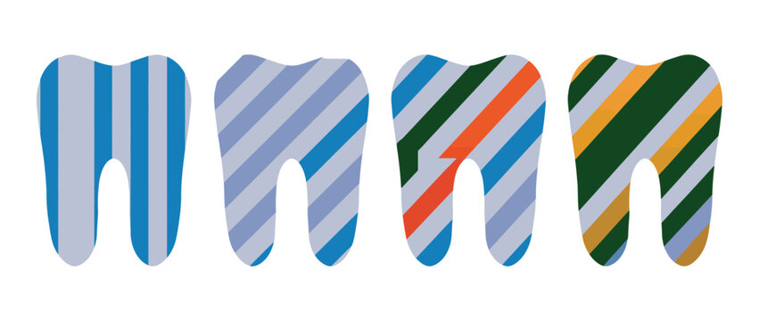 Tooth vector icon set with colorful striped pattern designs