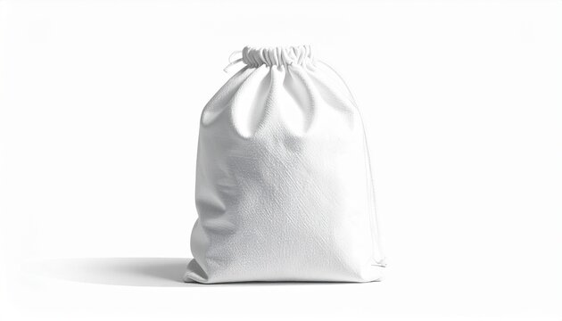 Plain white reusable drawstring pouch mockup isolated with drawstring isolated packaging template branding sustainable reusable material