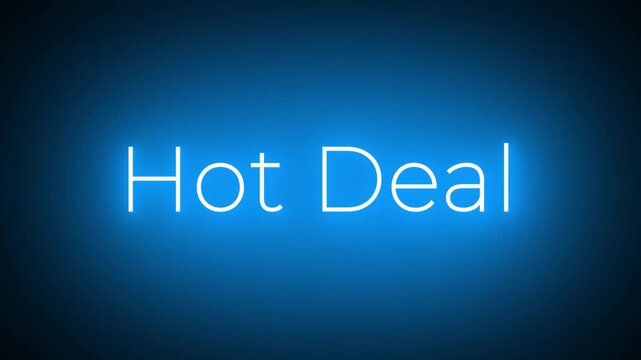 Neon blue hot deal text on a dark blue gradient background