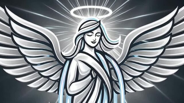 Elegant angel with wings and halo in a celestial setting