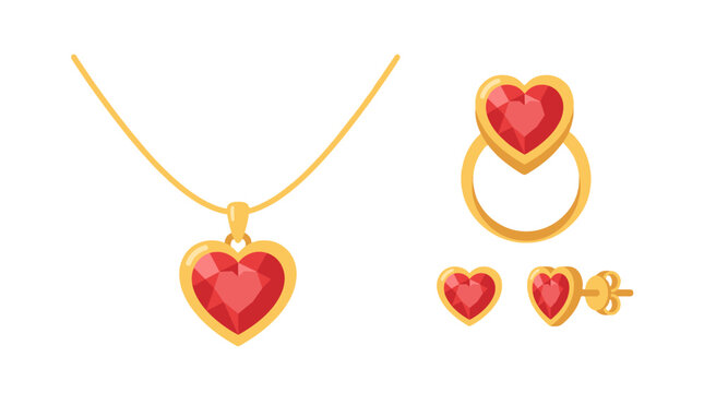 Heart gemstone jewelry set with necklace ring and earrings