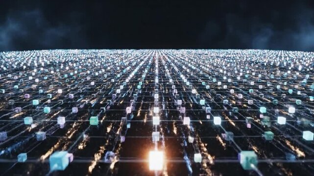 Abstract digital data grid representing interconnected network nodes and complex information flow in cyberspace