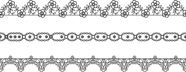 Set of vector grass borders with floral ornament and decorative vintage seamless frame design elements illustration © RazuAhmed