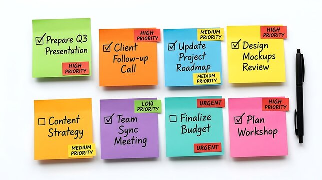 Colorful Sticky Notes with Business Task List and Priorities