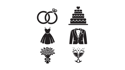 Naklejka premium Elegant Black and White Wedding Celebration Icons Set