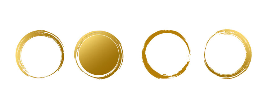 Set of Gold Brushstroke Circle Frames and Rings for Luxury Labels Badges Logos and Decorative Accents