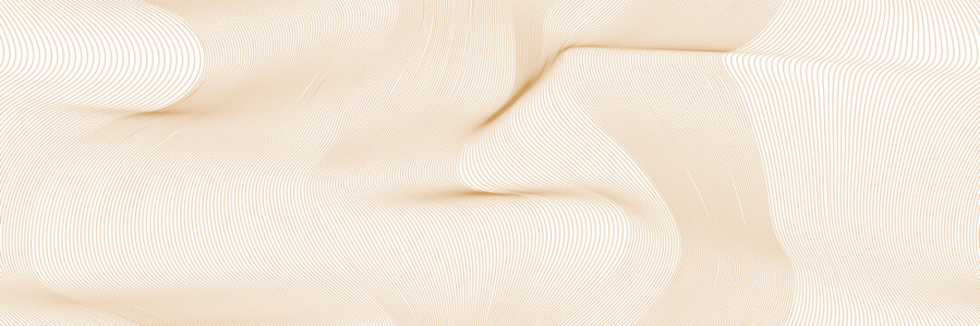 Beige wavy thin line seamless pattern on white bg. Abstract modern simple vector background with moire effect. Tileable distorted texture