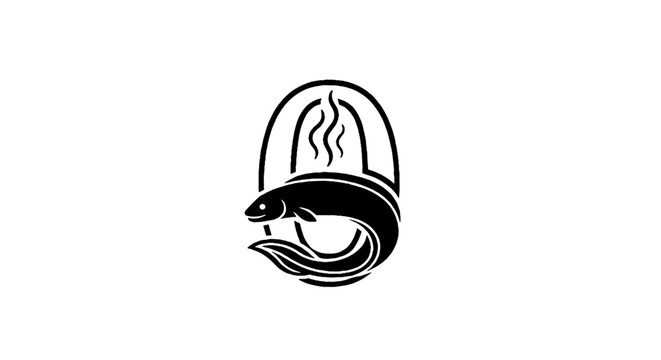 Black and white fish and teapot logo design.