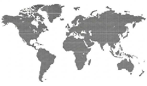 Black and white polka dot world map silhouette vector design