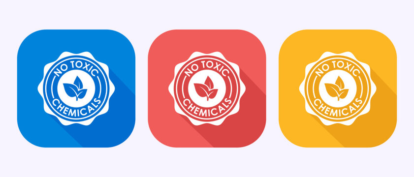 Set of three colorful icons with leaves representing organic and natural products.