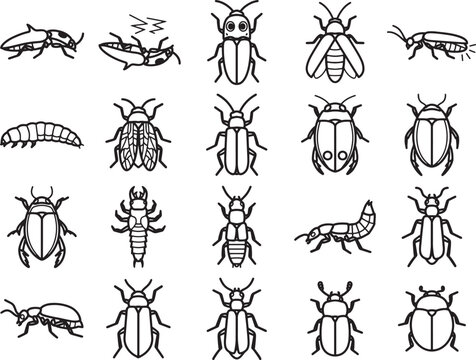 A collection of various insect illustrations, showcasing a variety of arthropod forms in a clean, graphic style.