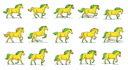 Yellow horse running animation sequence with green mane and tail © ahmad